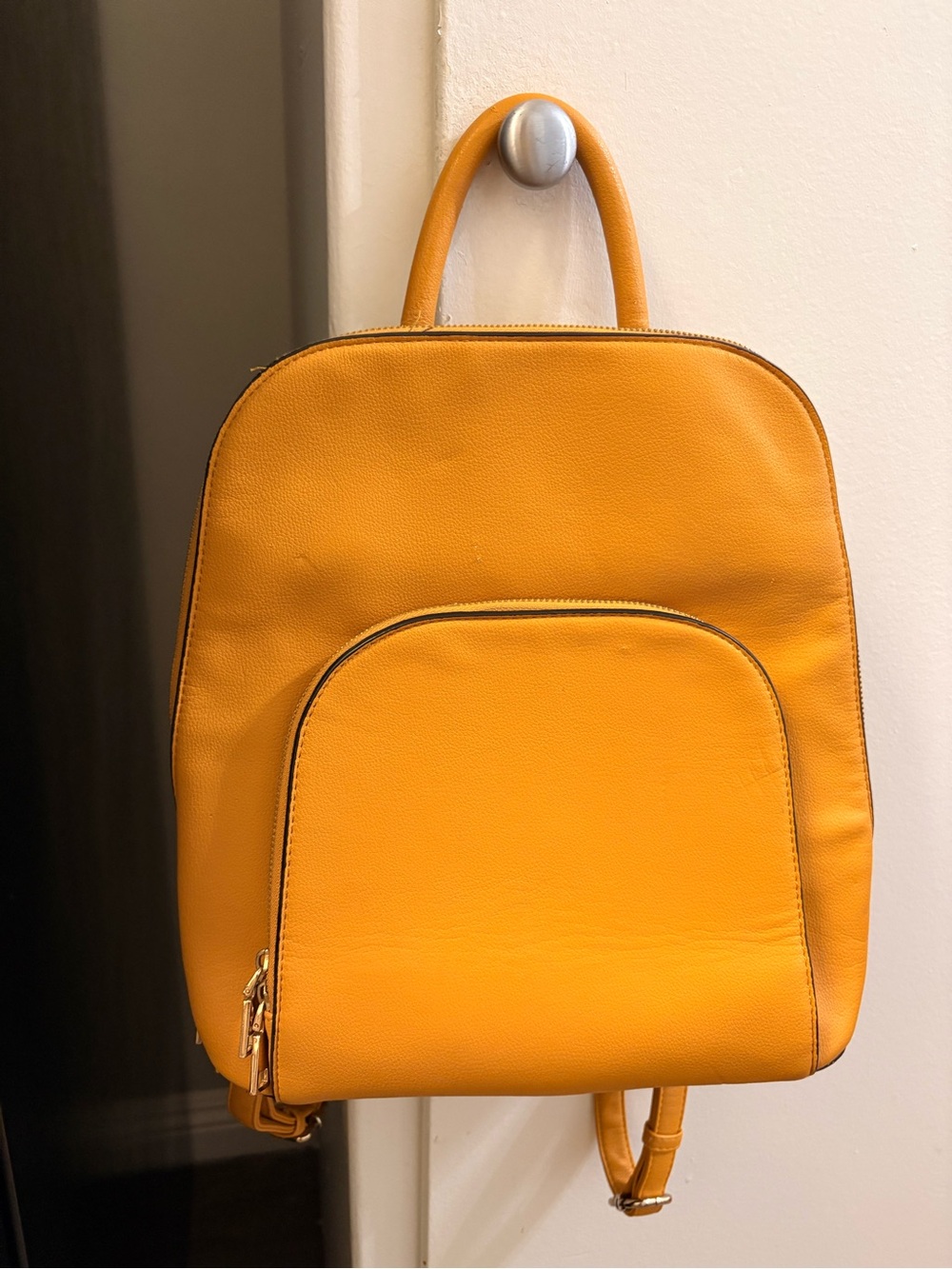 Yellow Faux Leather Backpack Tote - Women's Fashion Bag